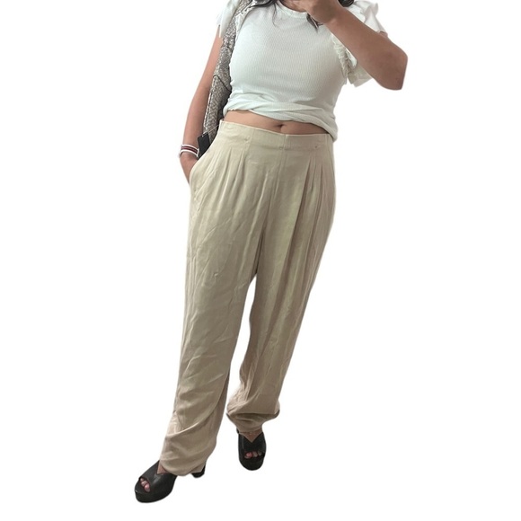 DANA Buchman Khaki Pleated Silk Palazzo Trousers - Picture 7 of 16